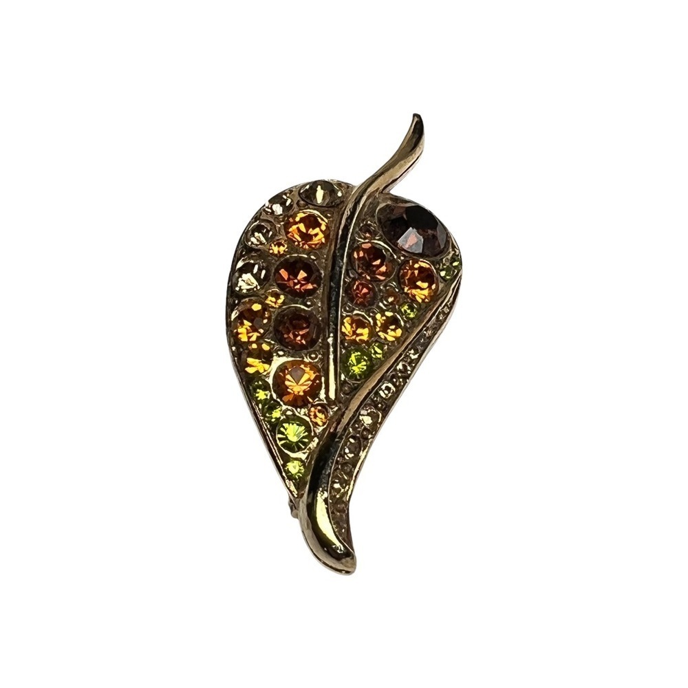 Vintage Crystal Leaf Brooch - Picture 2 of 3